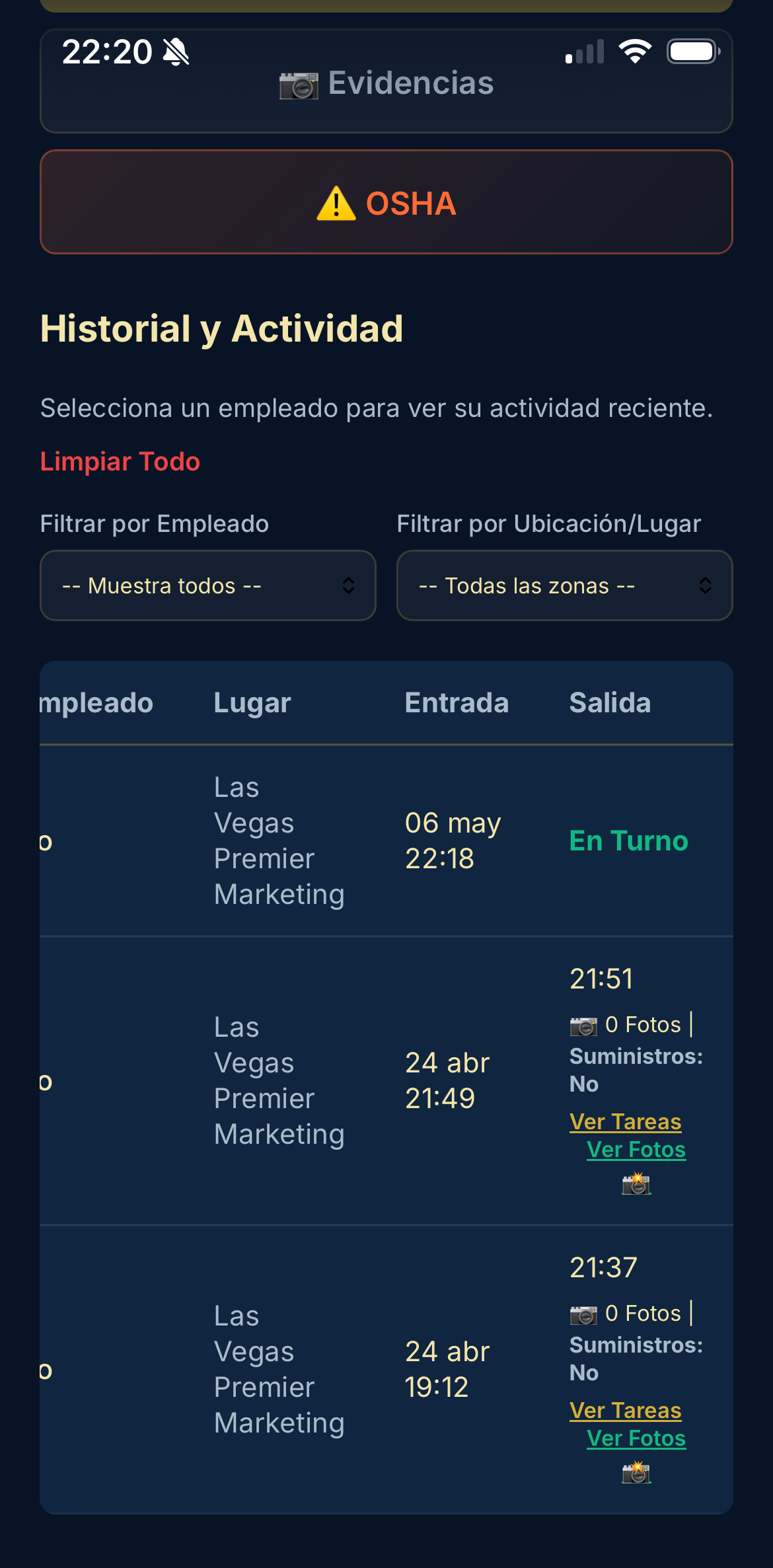 Complete activity history log